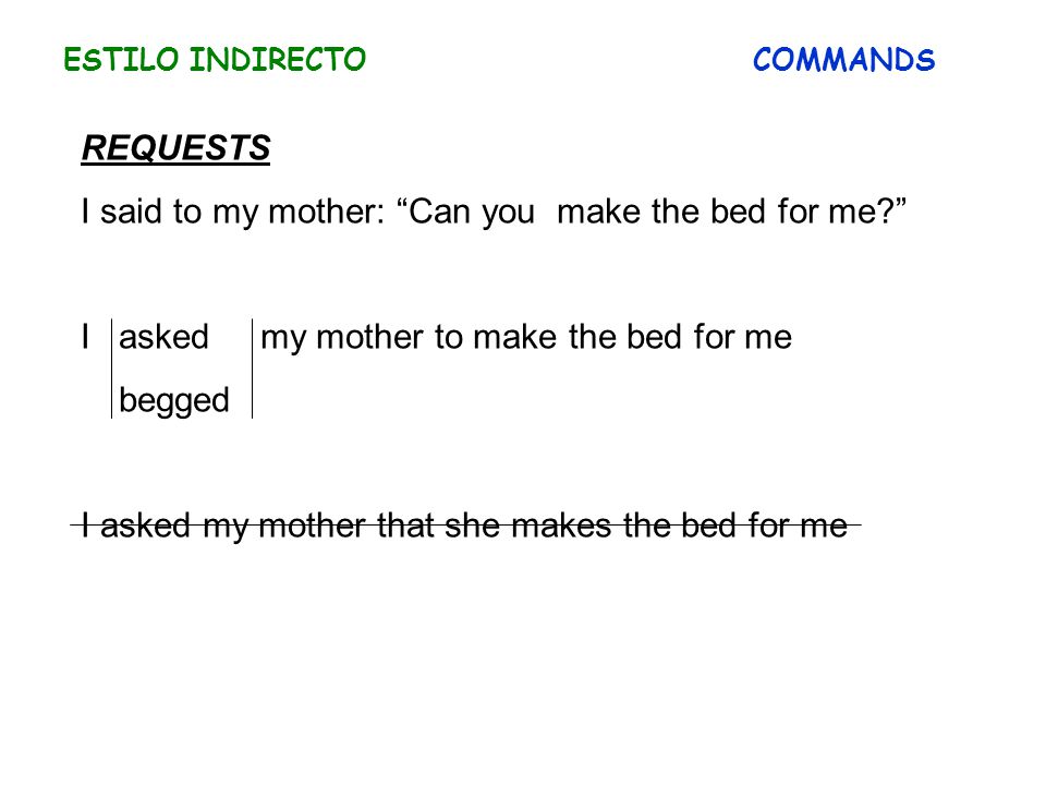 I said to my mother: Can you make the bed for me