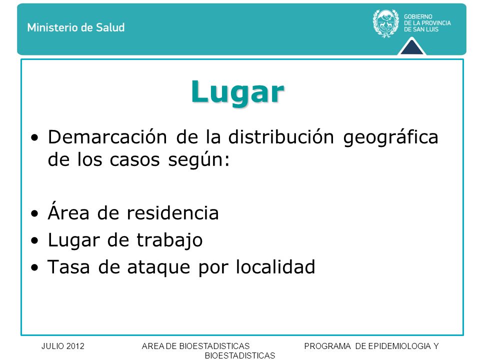 Lugar Demarcación de la distribución geográfica de los casos según: