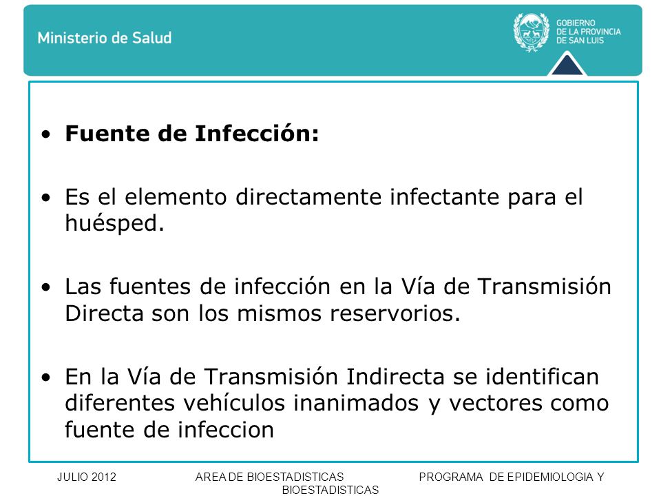 Fuente de Infección: Es el elemento directamente infectante para el huésped.