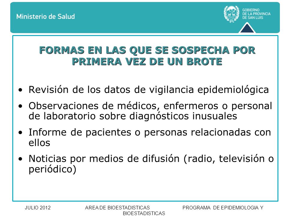 Formas en las que se Sospecha por Primera Vez de un Brote