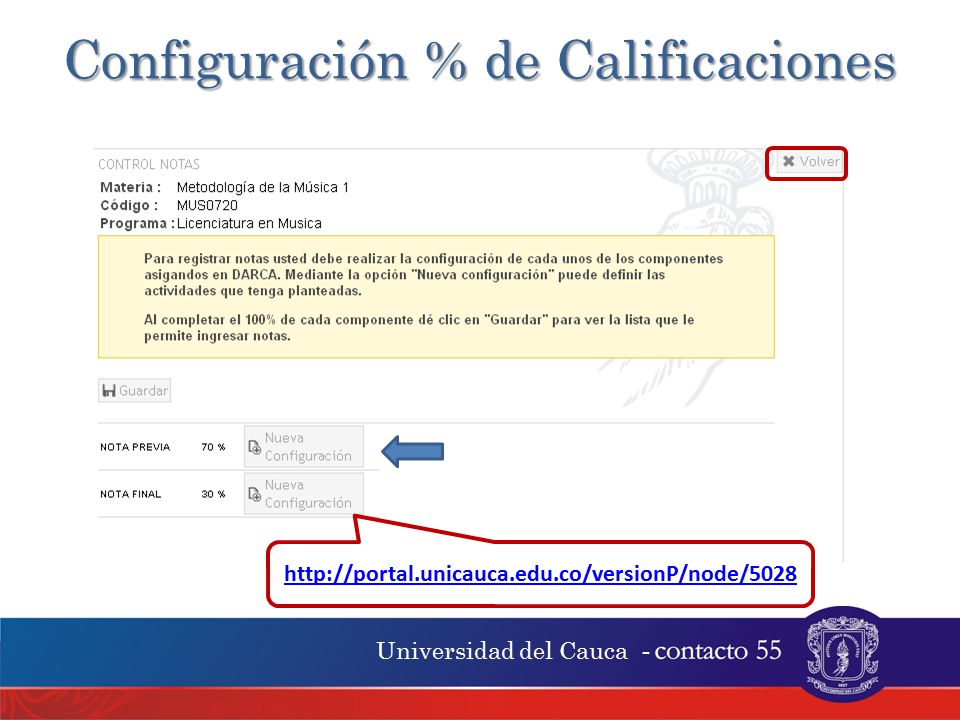 Configuración % de Calificaciones