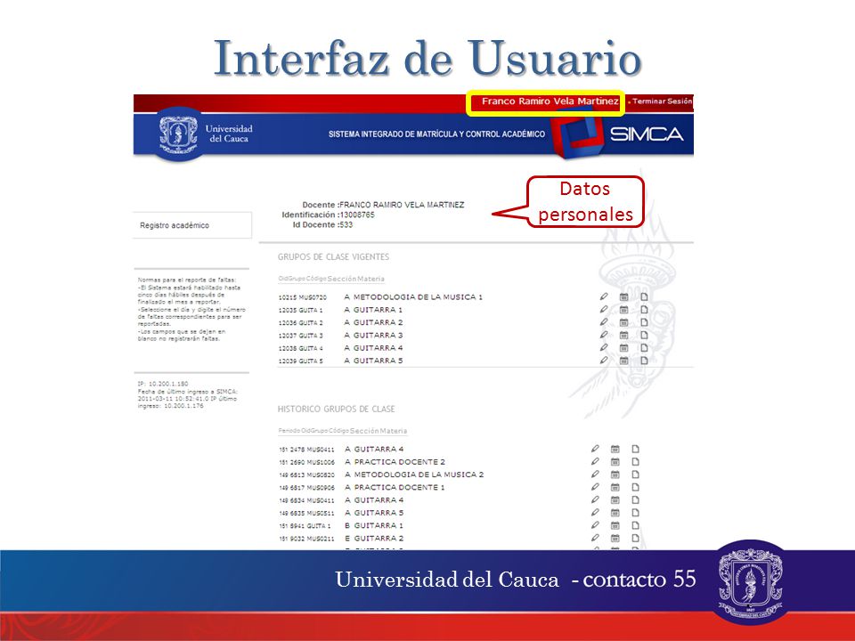 Interfaz de Usuario Datos personales Universidad del Cauca - .