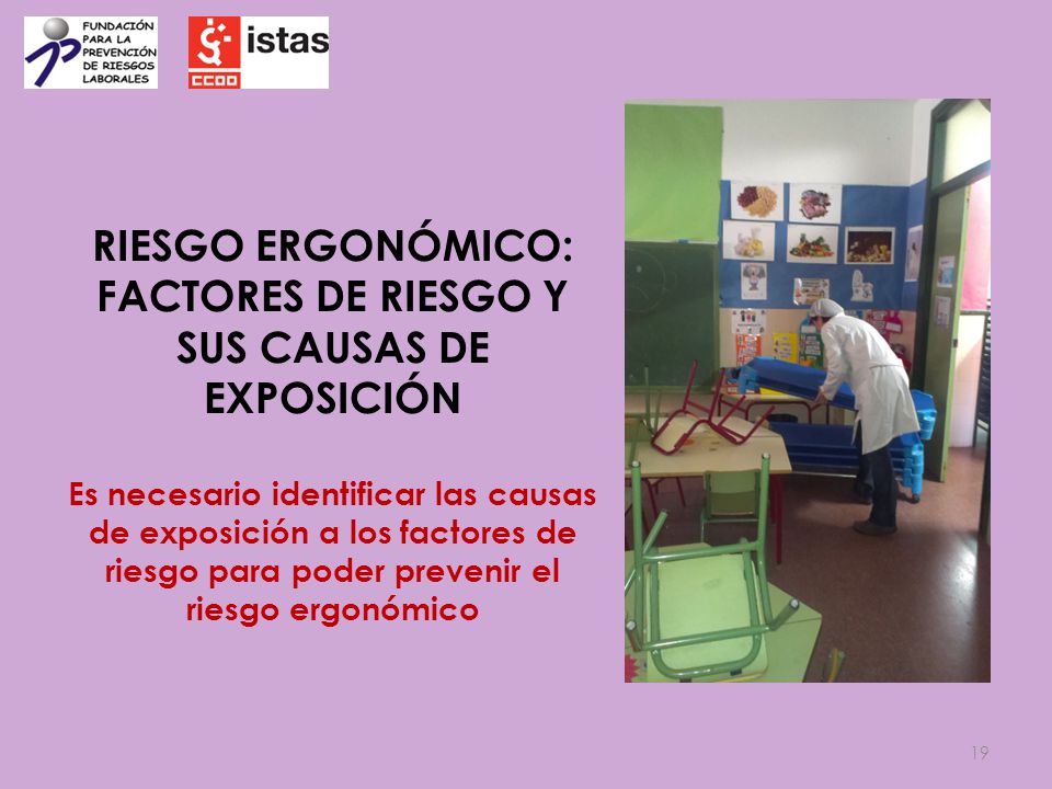 RIESGO ERGONÓMICO: FACTORES DE RIESGO Y SUS CAUSAS DE EXPOSICIÓN Es necesario identificar las causas de exposición a los factores de riesgo para poder prevenir el riesgo ergonómico