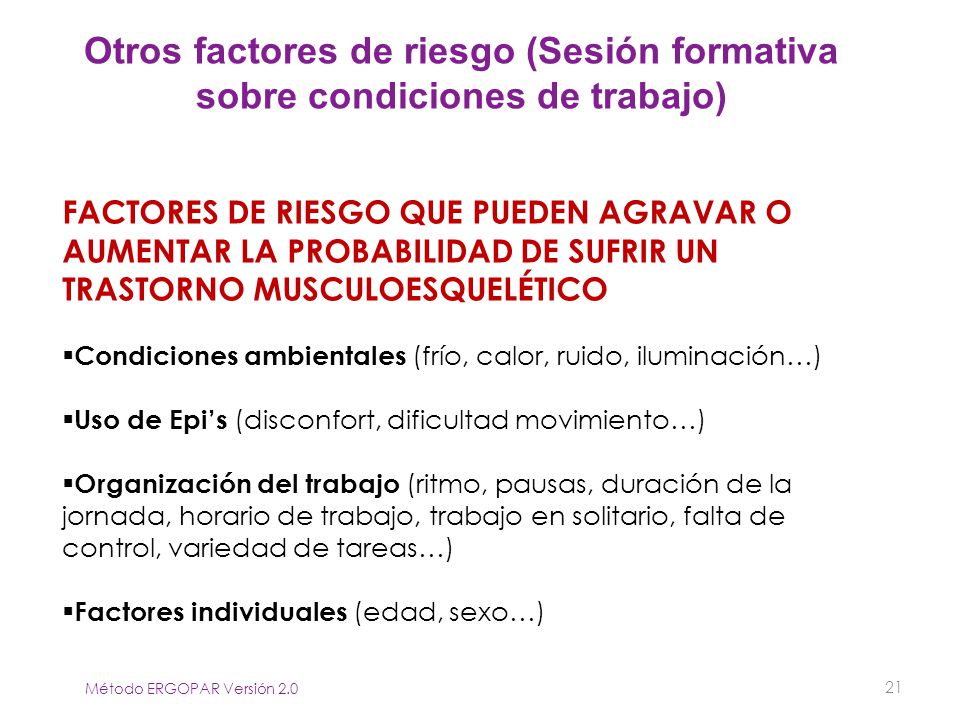 Otros factores de riesgo (Sesión formativa sobre condiciones de trabajo)