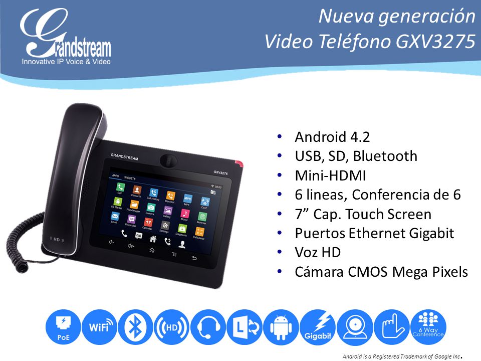 Nueva generación Video Teléfono GXV3275 Android 4.2 USB, SD, Bluetooth