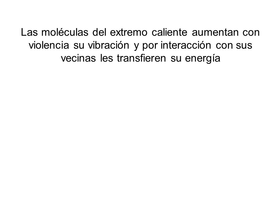 Las moléculas del extremo caliente aumentan con violencia su vibración y por interacción con sus vecinas les transfieren su energía