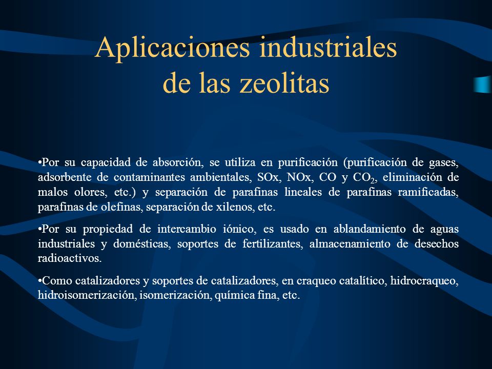 Aplicaciones industriales de las zeolitas