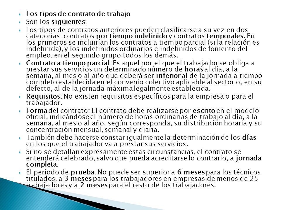 Los tipos de contrato de trabajo