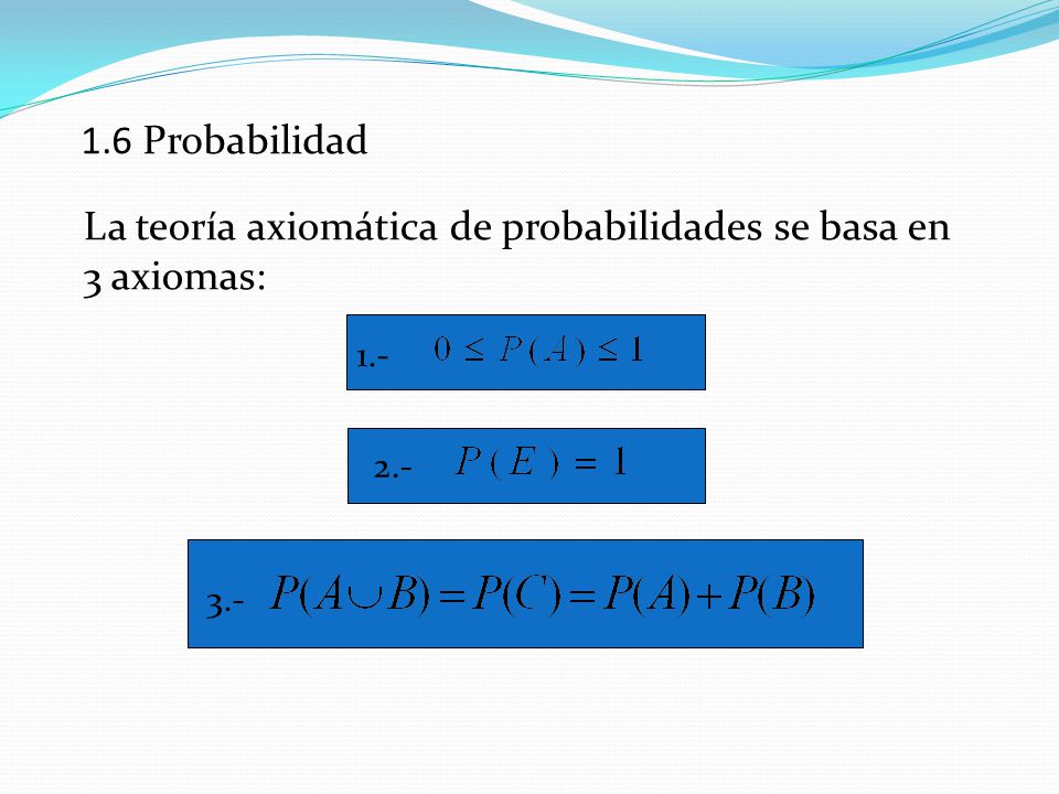 La teoría axiomática de probabilidades se basa en 3 axiomas: