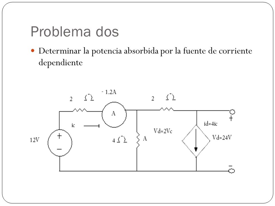 Problema dos Determinar la potencia absorbida por la fuente de corriente dependiente -