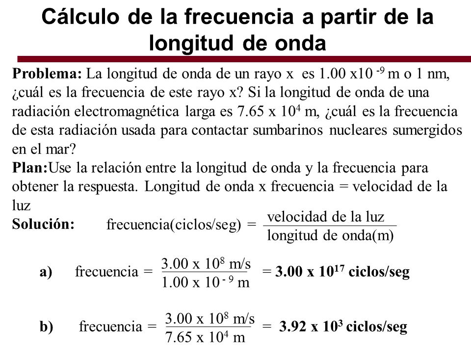 Cálculo de la frecuencia a partir de la longitud de onda
