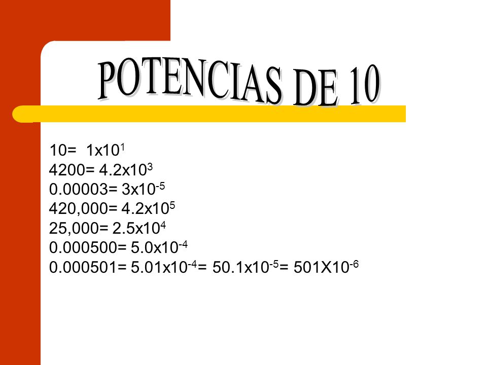 POTENCIAS DE 10 10= 1x = 4.2x = 3x ,000= 4.2x ,000= 2.5x = 5.0x10-4.