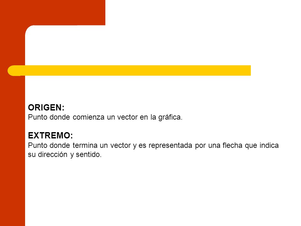 ORIGEN: EXTREMO: Punto donde comienza un vector en la gráfica.