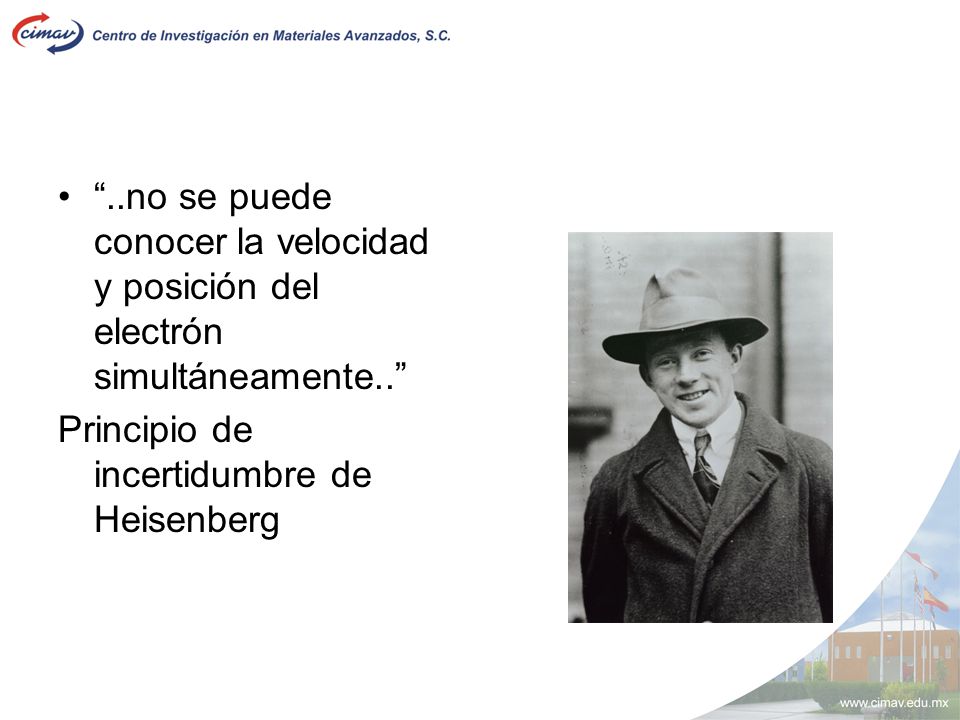 ..no se puede conocer la velocidad y posición del electrón simultáneamente..