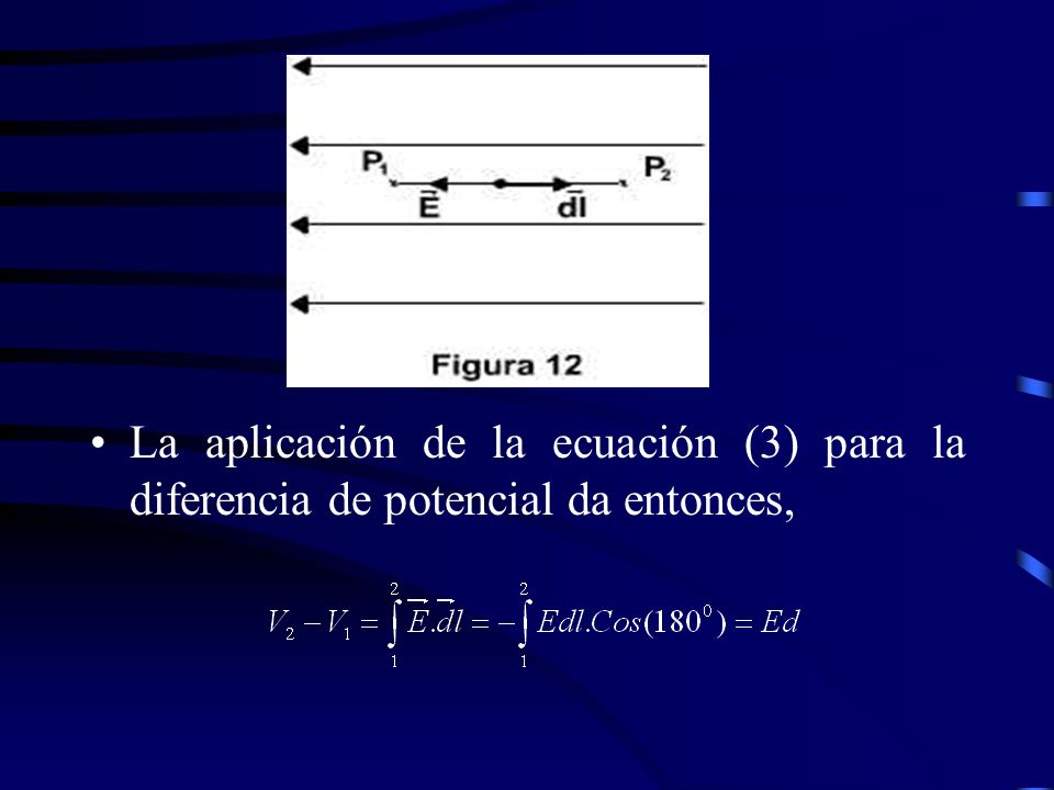 La aplicación de la ecuación (3) para la diferencia de potencial da entonces,