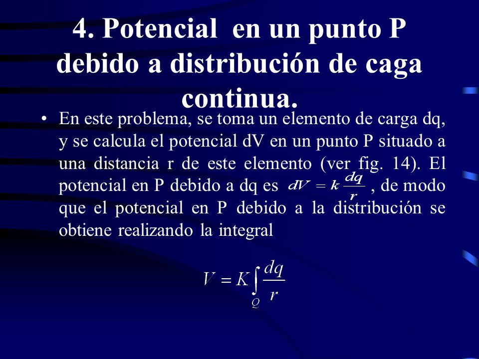 4. Potencial en un punto P debido a distribución de caga continua.