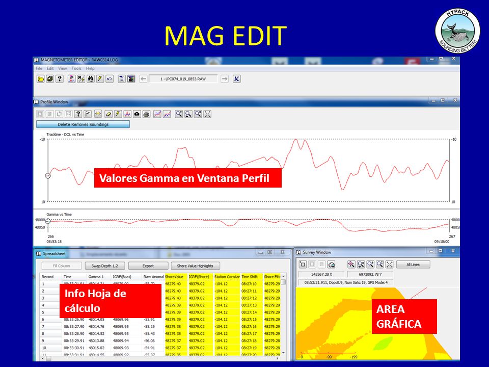 MAG EDIT Valores Gamma en Ventana Perfil Info Hoja de cálculo