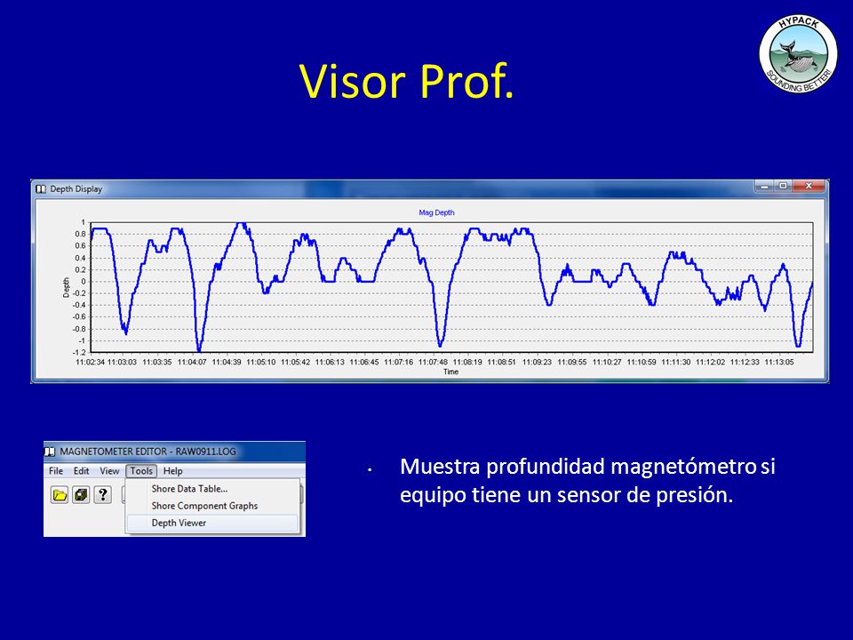 Visor Prof. Muestra profundidad magnetómetro si equipo tiene un sensor de presión.