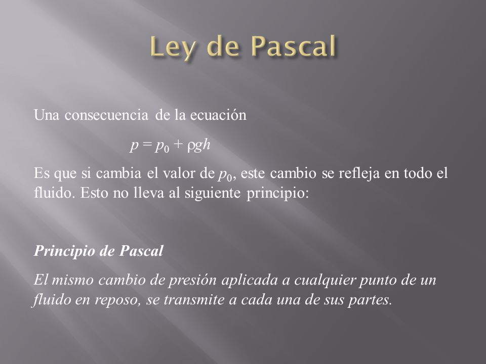 Ley de Pascal Una consecuencia de la ecuación p = p0 + rgh