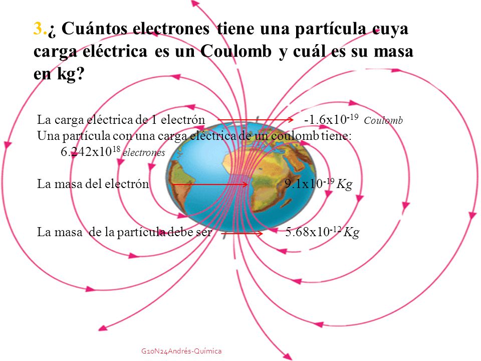 3.¿ Cuántos electrones tiene una partícula cuya carga eléctrica es un Coulomb y cuál es su masa en kg