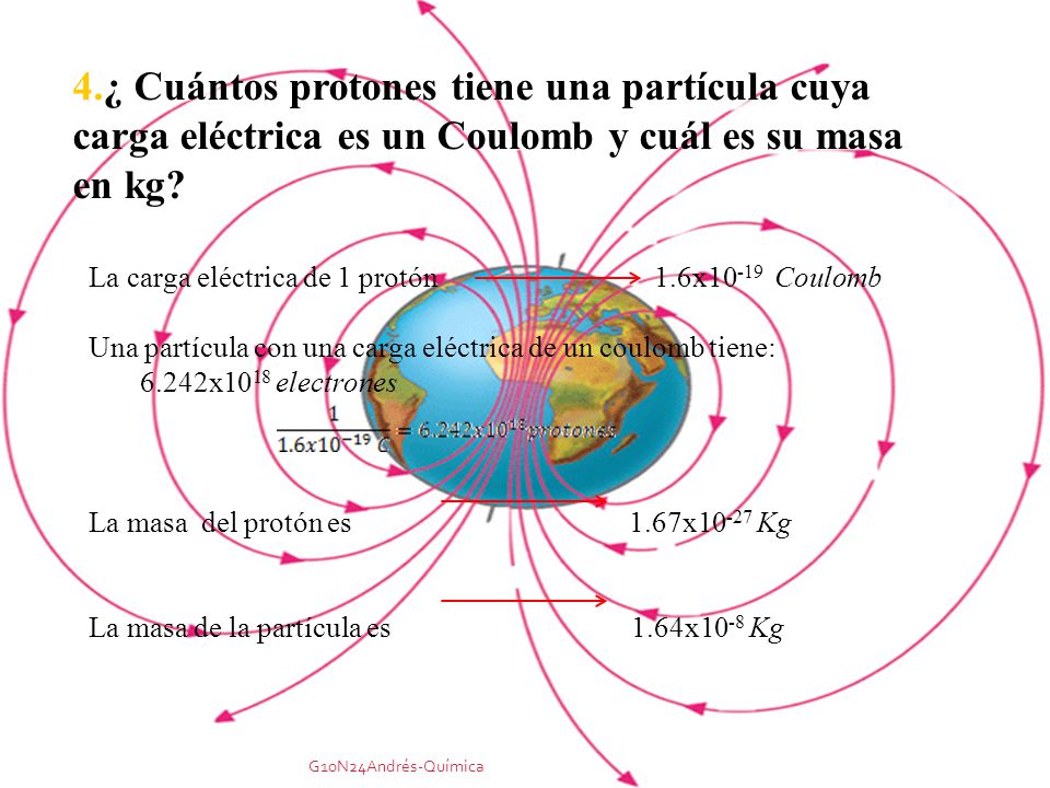 4.¿ Cuántos protones tiene una partícula cuya carga eléctrica es un Coulomb y cuál es su masa en kg