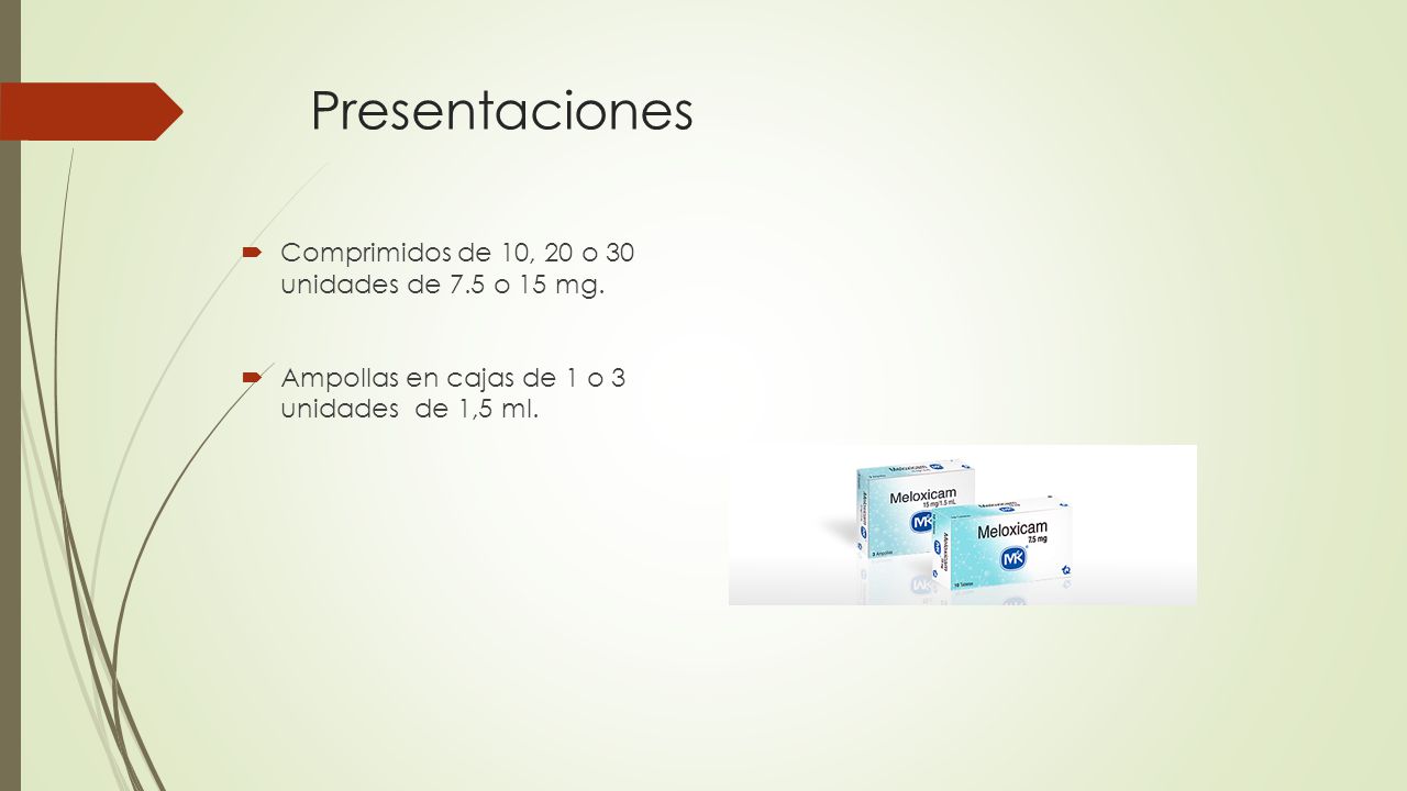 Presentaciones Comprimidos de 10, 20 o 30 unidades de 7.5 o 15 mg.
