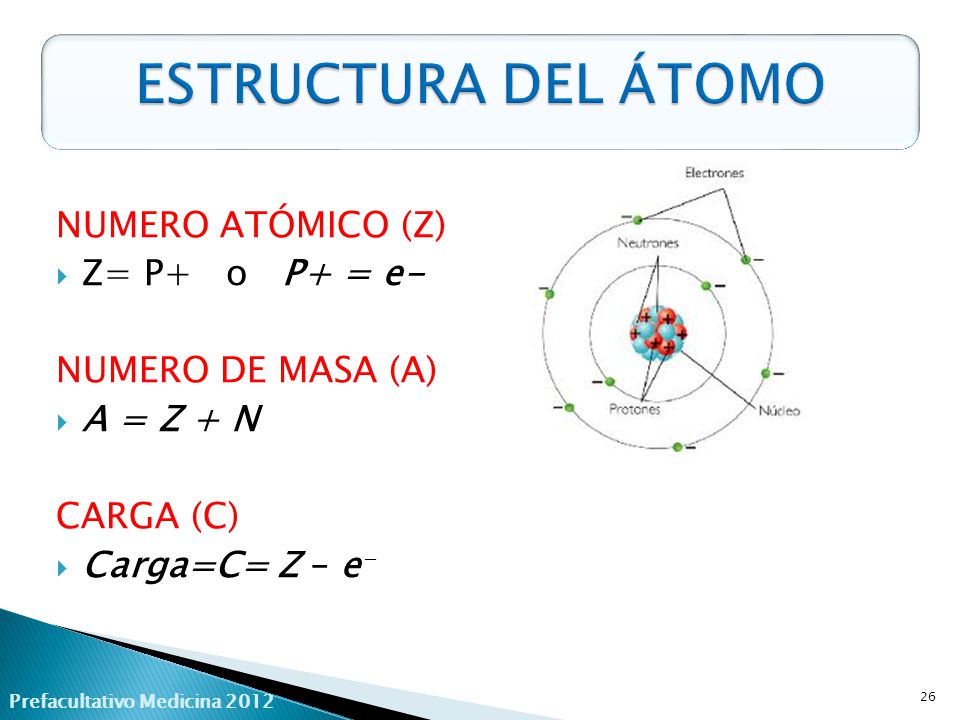 ESTRUCTURA DEL ÁTOMO NUMERO ATÓMICO (Z) Z= P+ o P+ = e-