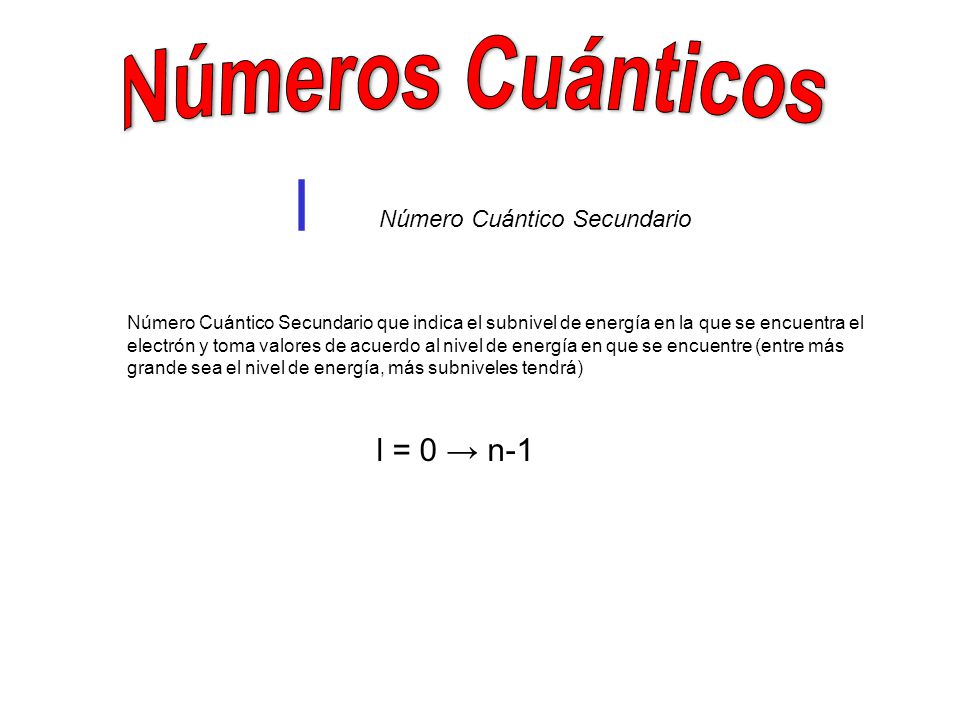 Números Cuánticos l l = 0 → n-1 Número Cuántico Secundario