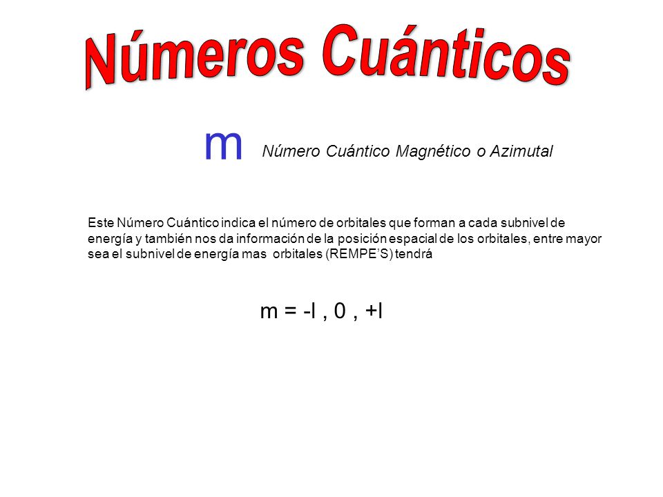 Números Cuánticos m m = -l , 0 , +l