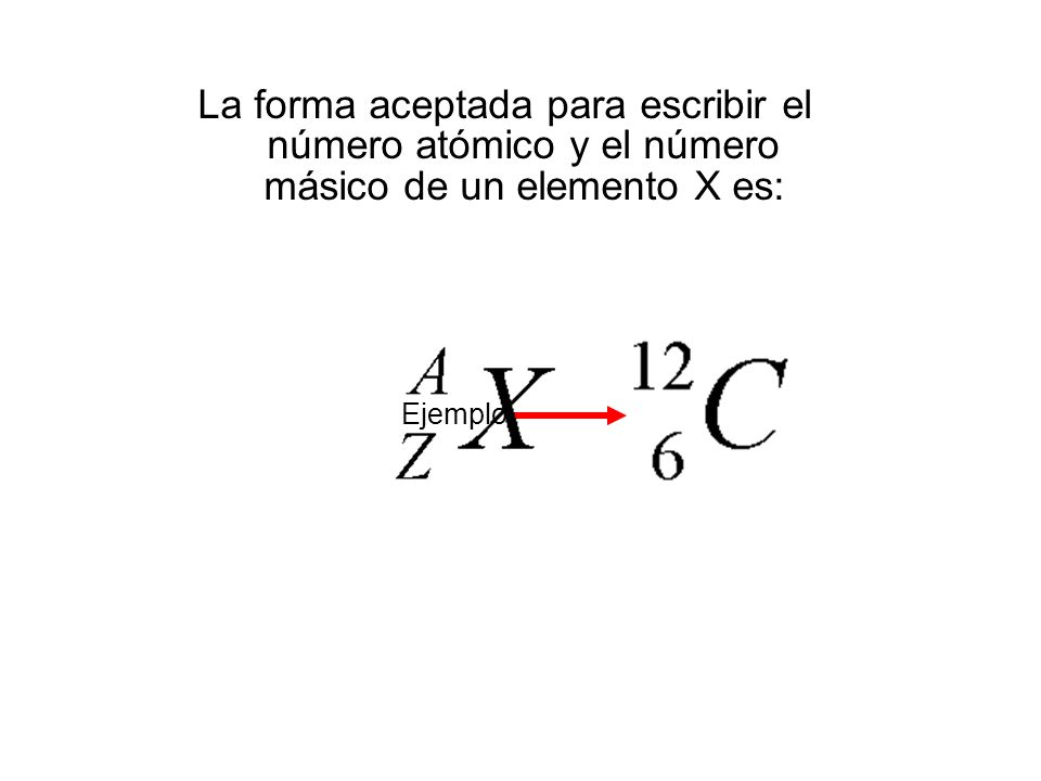 La forma aceptada para escribir el número atómico y el número másico de un elemento X es: