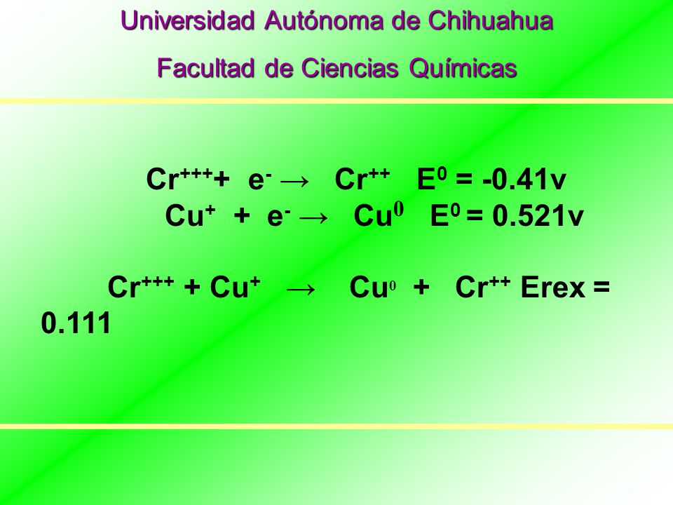Cr+++ + Cu+ → Cu0 + Cr++ Erex = 0.111