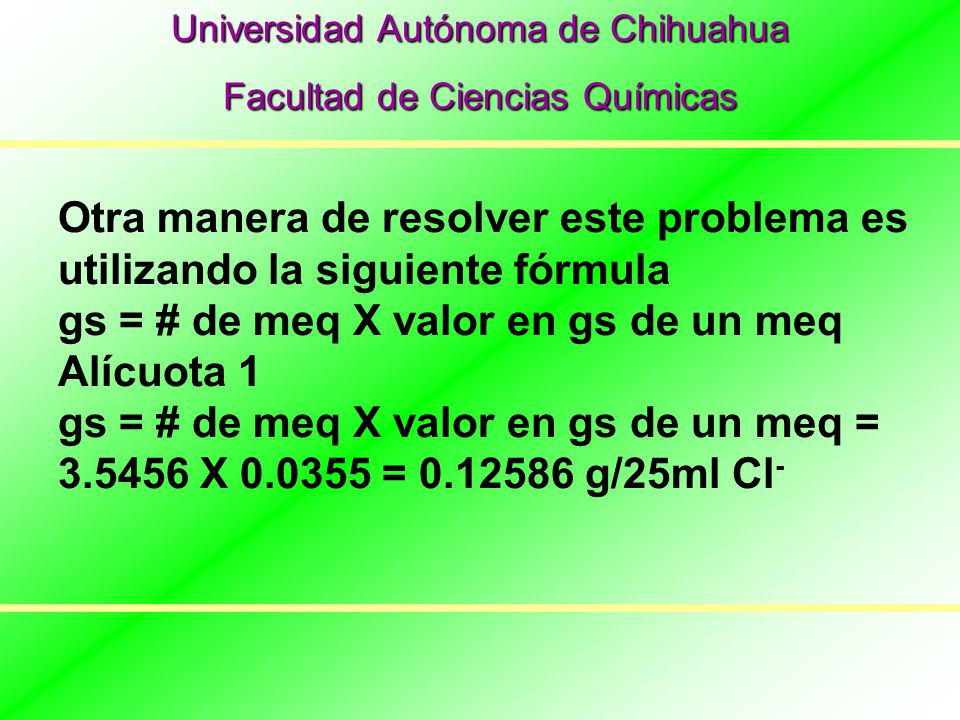gs = # de meq X valor en gs de un meq Alícuota 1