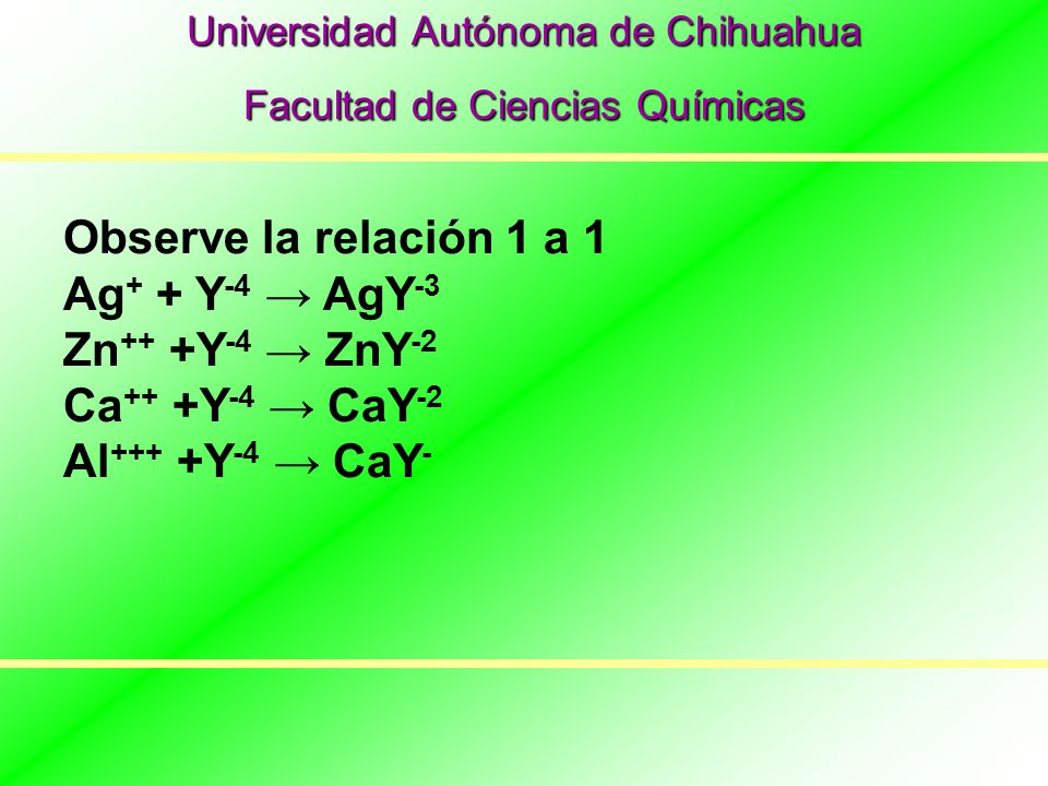 Observe la relación 1 a 1 Ag+ + Y-4 → AgY-3 Zn++ +Y-4 → ZnY-2