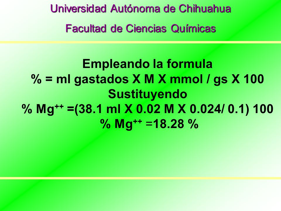 % = ml gastados X M X mmol / gs X 100