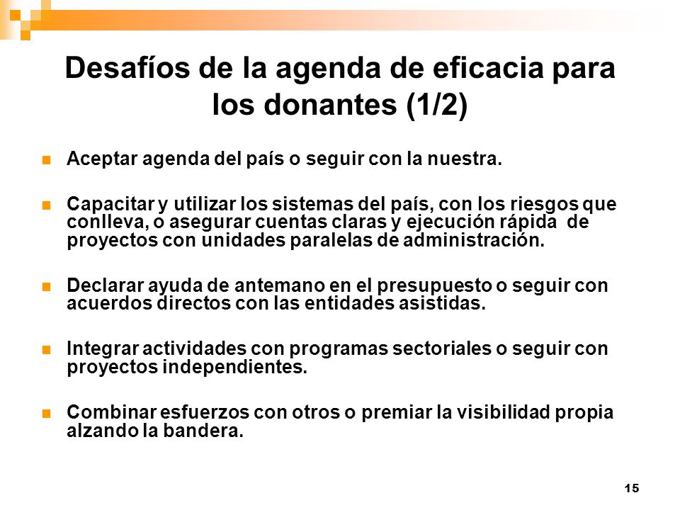 Desafíos de la agenda de eficacia para los donantes (1/2)