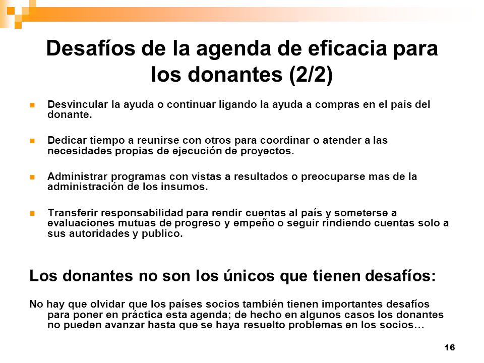 Desafíos de la agenda de eficacia para los donantes (2/2)