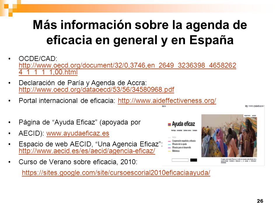 Más información sobre la agenda de eficacia en general y en España