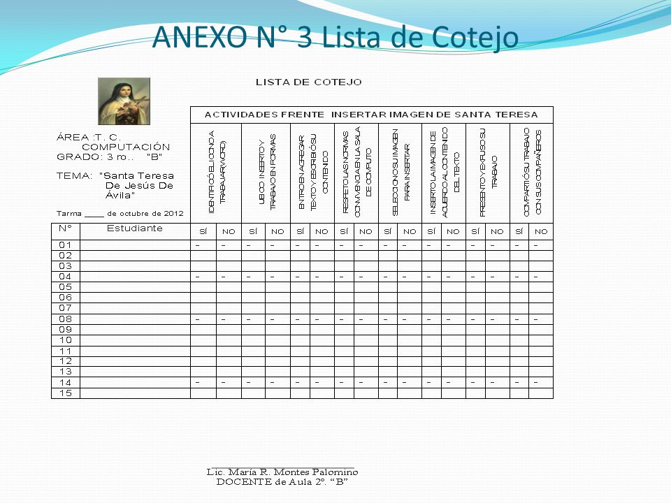 ANEXO N° 3 Lista de Cotejo