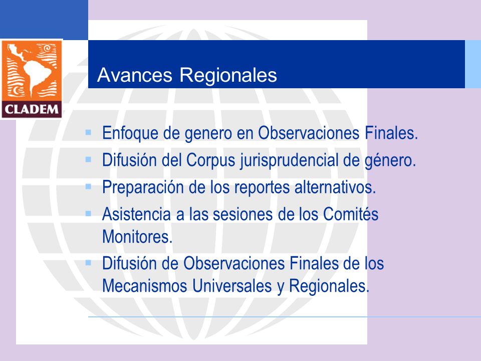 Avances Regionales Enfoque de genero en Observaciones Finales.