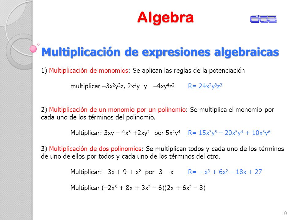 Algebra Multiplicación de expresiones algebraicas