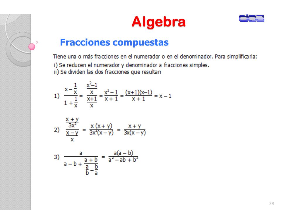 Algebra Fracciones compuestas