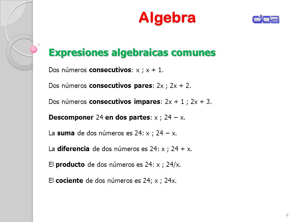 Algebra Expresiones algebraicas comunes