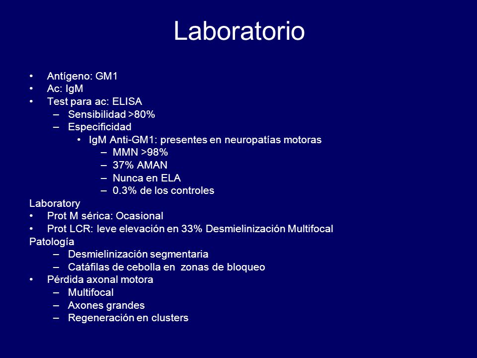 Laboratorio Antígeno: GM1 Ac: IgM Test para ac: ELISA