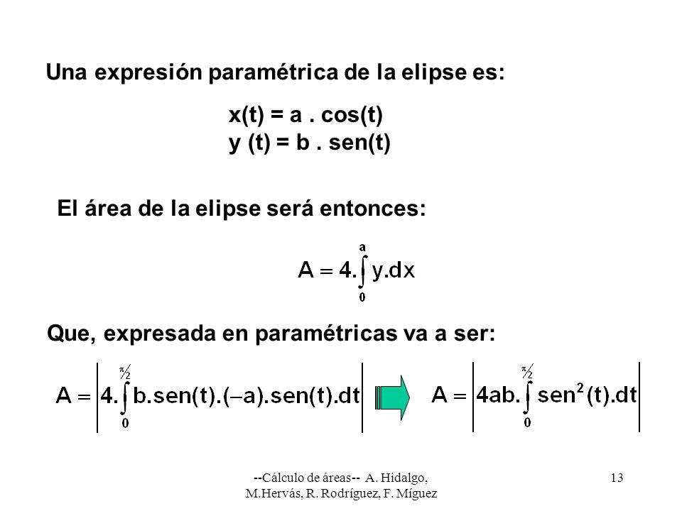 --Cálculo de áreas-- A. Hidalgo, M.Hervás, R. Rodríguez, F. Míguez