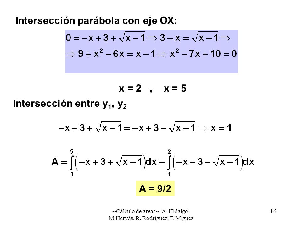 --Cálculo de áreas-- A. Hidalgo, M.Hervás, R. Rodríguez, F. Míguez