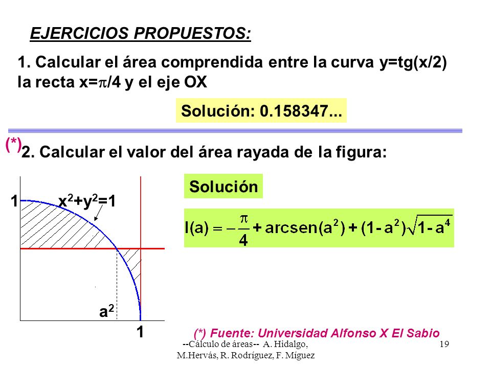 --Cálculo de áreas-- A. Hidalgo, M.Hervás, R. Rodríguez, F. Míguez