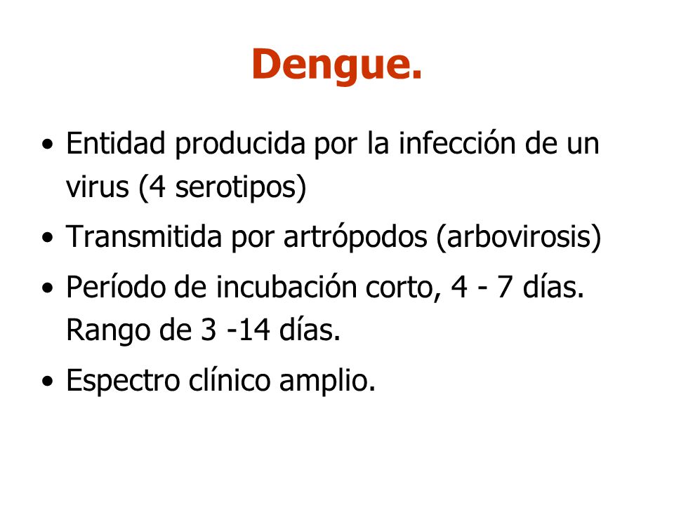 Dengue. Entidad producida por la infección de un virus (4 serotipos)