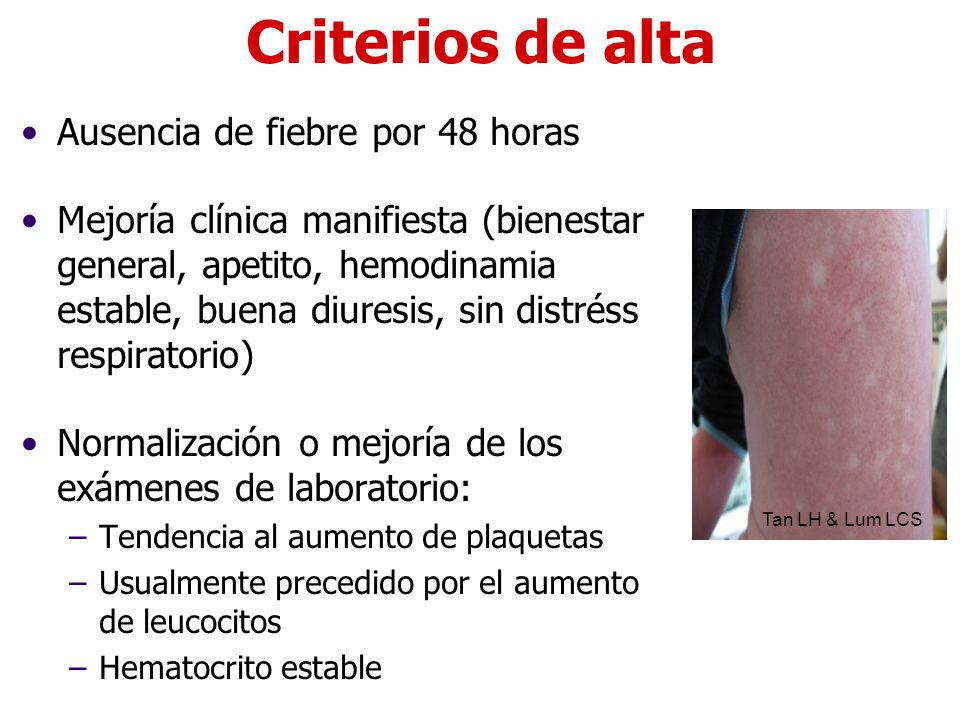 Criterios de alta Ausencia de fiebre por 48 horas