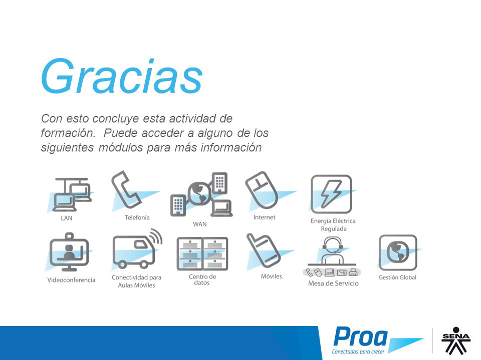 Gracias Con esto concluye esta actividad de formación. Puede acceder a alguno de los siguientes módulos para más información.