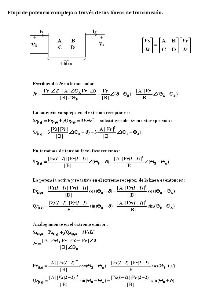 Flujo de potencia compleja a través de las líneas de transmisión.